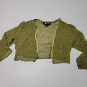 Cynthia Howie Maggy Shirt Womens 6 Green Cover Sheer Open Front Silk Top Cropped